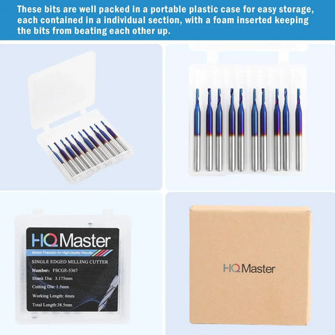 O Flute CNC Router Bits Ten Pack End Mills For Engraving And Milling With One Eighth Inch Shank One Sixteenth Inch Cutting Diameter