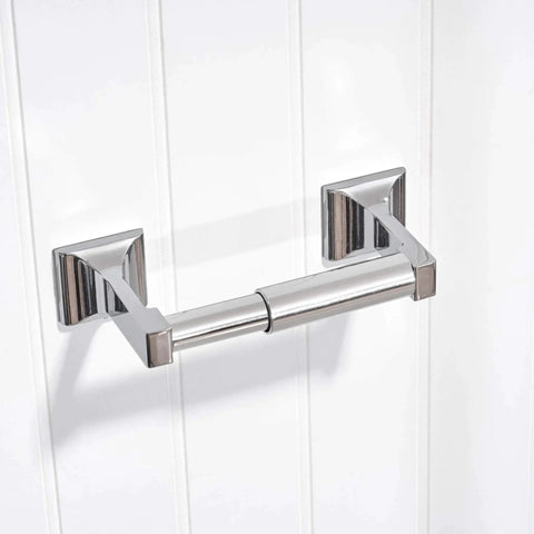 Spring Loaded Toilet Paper Roll Holder Replacement In Chrome Finish Durable Plastic Construction Fits Most Standard Spring Loaded Dispensers Easy Tool Free Installation