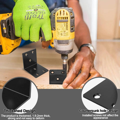 Installing 2 Inch Black Corner Brackets Set for Wood Furniture Shelves and Bed 90 Degree L Braces With 120 Screws