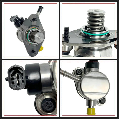 High Pressure Fuel Pump With Gasket And Bolts For Buick LaCrosse Regal Verano Chevrolet Captiva Sport Equinox Impala Malibu GMC Terrain 2010 To 2017 2.4L L4 Plug And Play Direct Replacement OE Standard Easy Install - various views including connector, spring mechanism, and side profile.