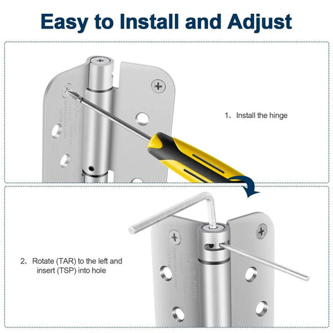 Installation process of 4 Inch Self Closing Door Hinges Spring Loaded Adjustable Tension For Garage Front And Back Doors Brushed Nickel UL Listed