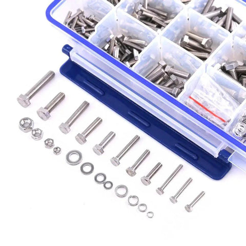 665 Piece Stainless Steel Flat Hex Head Screws Bolts Nuts Flat Gasket Spring Washers Set M3 M4 M5 M6 304 Rust Resistant Assortment Kit