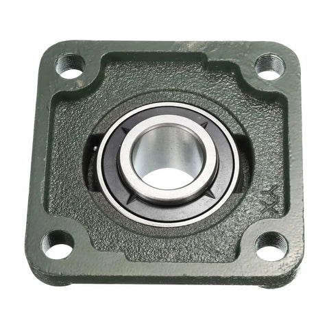 Front view of Pillow Block Bearing UCF206-18 with One and One Eighth Inch Bore, Self Alignment in Solid Cast Iron Base, Chrome Steel Sealed Bearings.