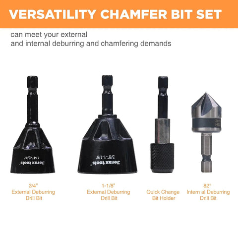 Tungsten Carbide Deburring Tool Set With Quick Release Hex Shank For Internal And External Chamfering 4 Piece Kit