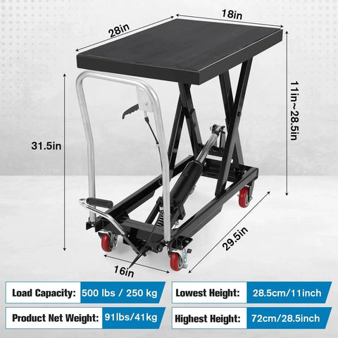 Hydraulic lift table cart by Amazon, black, 500 lb capacity, single scissor lift with non-slip pad