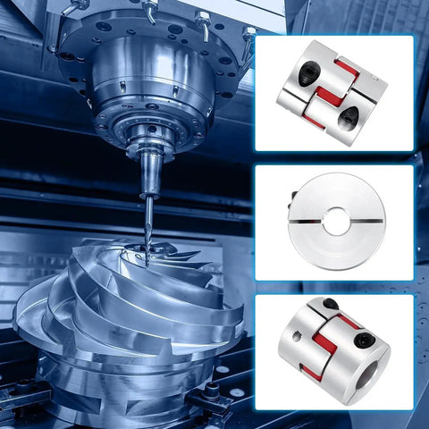 Aluminum Shaft Coupling 8mm To 14mm Flexible Spider Coupler L35mm X D30mm displayed with CNC milling machine and parts.