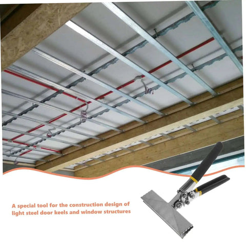 Hand Seamer Metal Bender Tool for Sheet Metal Bending and Flattening with Ergonomic Handle shown with light door frame structure