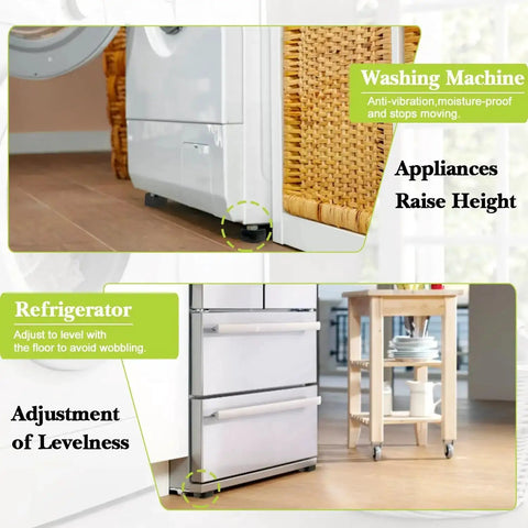 Four Pack Heavy Duty Adjustable Bed Risers 1 2 3 Inch Square Stackable Furniture Lifts for height adjustment on washing machine and fridge