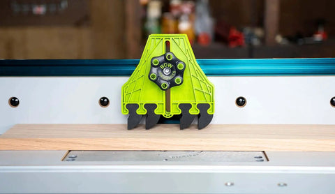 Featherboard For Table Saws With EVA Feathers That Keep Kickback In Check And Boost Feed Control For FencePRO FP4, mounted on saw.