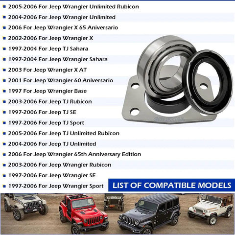 2 Piece Axle Bearing And Seal Kit With Drum Brake For Jeep Wrangler Wagoneer CJ TJ XJ J10 Dana 44 Rear 1997 Through 2006 Replacement OEM Style Premium Aftermarket Parts