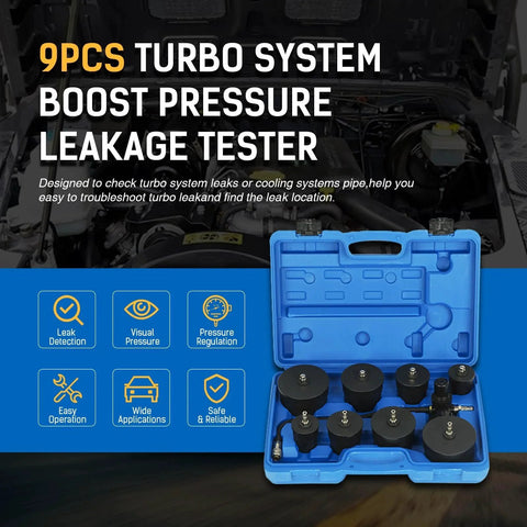 Turbo Boost Leak Tester Kit With 8 Step Adapters For Universal Turbo System Pressure Testing Detects Leaks In Turbochargers Intercoolers And Boost Pipes Durable Turbocharger Diagnostic Tool 1 3 8 To 3 1 2 Inches.