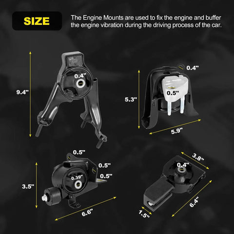 Engine Motor Mount Set For 2003 2008 Toyota Corolla Matrix 1.8L And Pontiac Vibe Replacement dimensions and design details