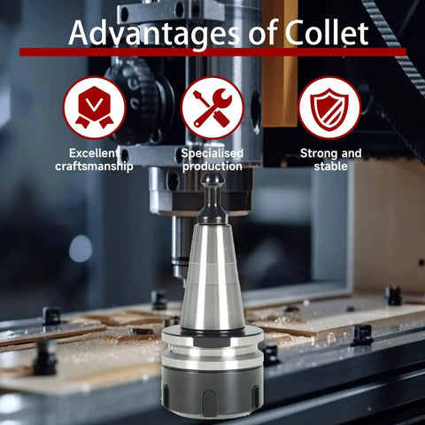 Five Piece ISO30 ER32 45L Balance Chuck Tool Holder Set installed on CNC milling machine, highlighting advantages of steel construction.