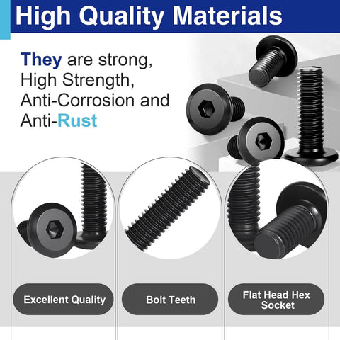 30 Pcs 1/4-20 X 3/4 Flat Head Socket Cap Screws Bolts In 304 Stainless Steel With Black Zinc Plated Finish, showing quality features