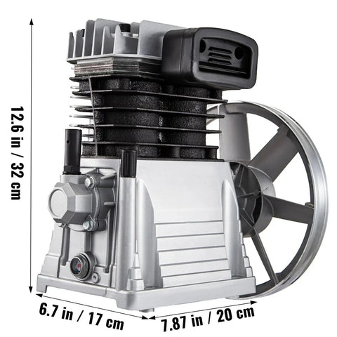 Side view of Beefy 3HP Industrial Air Compressor with 11 CFM Output, 1300 RPM twin cylinder aluminum head, single stage piston style pump
