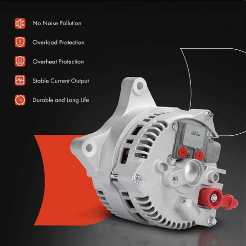 130 Amp 12V Alternator Replacement With 8 Groove Pulley For Ford F150 F250 Expedition E Series And Lincoln Navigator 1997 1998 1999 2000 4.6L 5.4L Direct Fit Easy Install Durable Quality, side view showing design features.