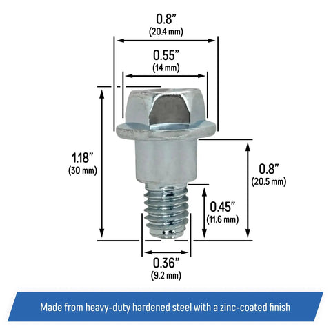 Heavy Duty Shoulder Bolt Replacement Kit Two Pack, Hardened Steel With Zinc Coating, detailed measurements and features displayed