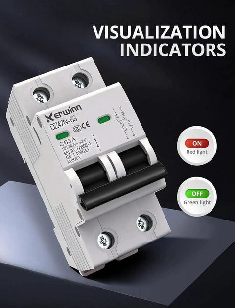 Two Pole 32A AC Miniature Circuit Breaker DIN Rail Mount 120V To 240V 50 60 Hz Flame Retardant Shell With Large Visualization Window