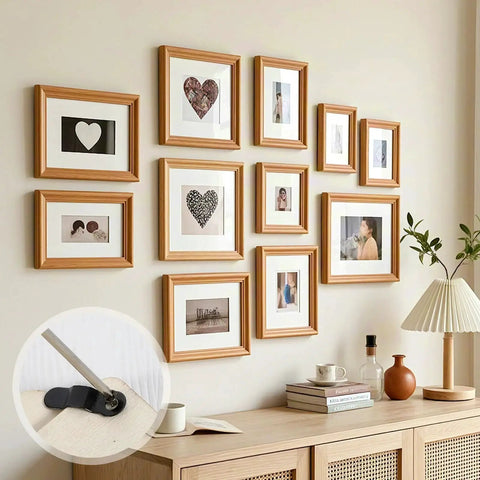 100 Piece Metal Picture Frame Turn Button Fasteners With Screws For Hanging Photos shown in art installation and close-up view