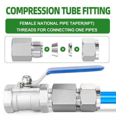 TAISHER 304 stainless steel compression tube fitting, 1/2 in tube OD to 1/2 in NPT female straight adapter, 2 pcs