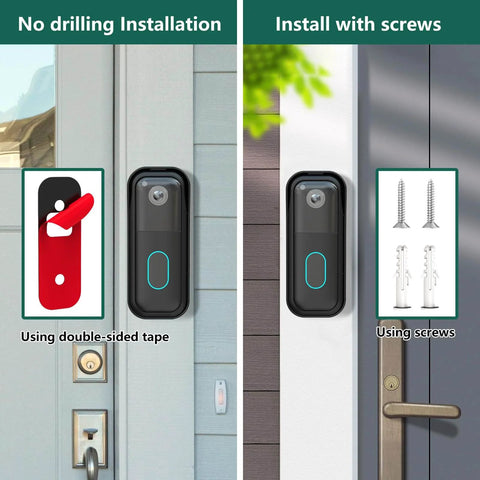 Side-by-side image of black Doorbell Mount For Blink Video Doorbell Camera 2nd Gen Compatible No Drill Wall Bracket Easy Install
