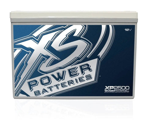 Front view of XP Series 12V 2500 Amp AGM Supplemental Battery With M6 Terminal Bolt showing logo and design.