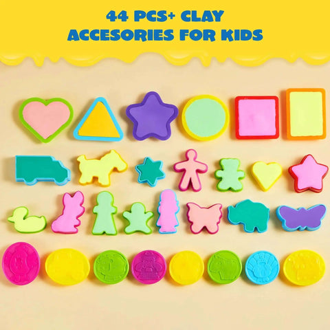 Kids 44 Piece Clay Tools Set With Rolling Pins, Molds, Cutters And Extruder Shapes For Creative Play, Party Favors
