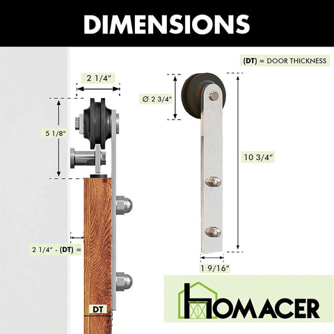 Brushed Nickel Sliding Barn Door Hardware Kit For Two Doors 8 Foot Flat Track With Straight Rollers Beefy Heavy Duty dimensions