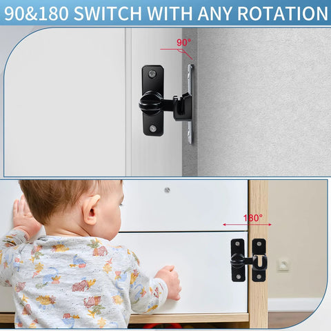 Heavy Duty 90 And 180 Degree Flip Barn Door Lock For Cabinets, Sliding Doors, Bathrooms, And More shown installed on a cabinet