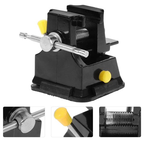 Tiny Bench Vise With Suction Base For Portable Table Mount, shown in detailed close-up views, ideal for crafting and repairs.