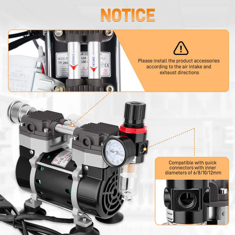 Two-hole oil-free laboratory vacuum pump with pressure gauge, oil-water separator, silencer, and rubber feet