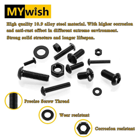 M6 Hardware Kit 240 Pieces Built Tough Alloy Steel Nuts Bolts With Button Head Socket Cap Bolts Flat Washers And Hex Wrenches