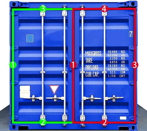 Left Hand Three Sided Shipping Container Door Seal Gasket Kit For Eight Foot Six Inch High Cube Cans Heavy Duty Rubber Door Seal Fits Eight By Eight Foot Six Inch Containers Cut To Fit shown on a blue shipping container.