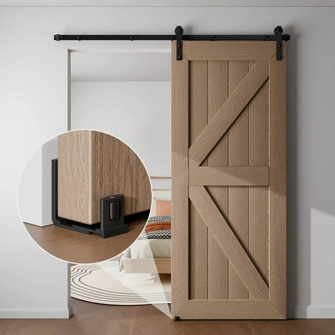 Bottom Sliding Barn Door Floor Guide With Adjustable U Shape Flush Flat Base, Wall Mount Barn Door Guide In Matte Black