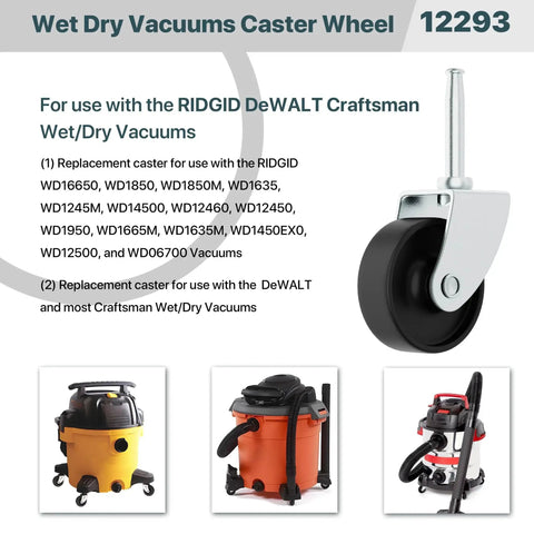Two Pack Replacement Caster Wheels For Wet Dry Vacuum Cleaners Compatible With Ridgid Craftsman DeWALT Models 12293 product image