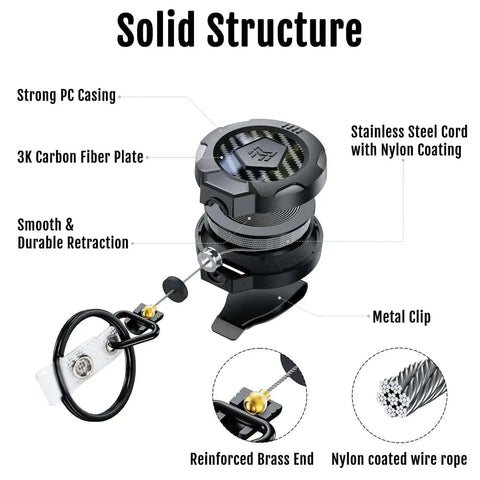 Upgraded Heavy Duty Retractable Keychain With Belt Clip And 31.5 Inch Stainless Steel Cord 10 Oz Retraction For More Keys 3K Carbon Fiber ID Badge Reel Holder