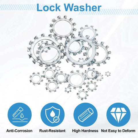 Five Sixteenth Inch External Tooth Lock Washer Set Twenty Pieces 304 Stainless Steel Multi Tooth Star Locking Washers displayed.