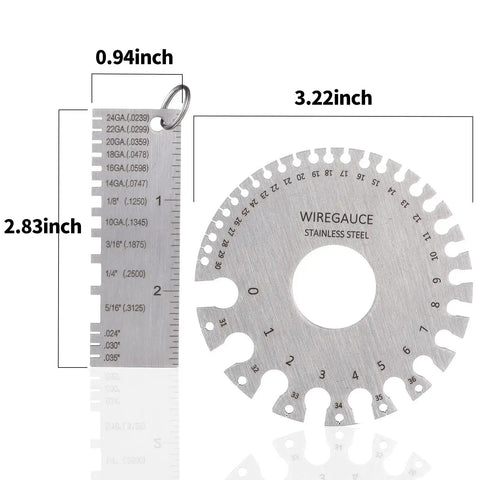 Metal Sheet Thickness Gauge Set Of 3 Dual Sided Round Gauge And Wire Gauge For Welding And Cable Measurements Stainless Steel Construction Portable With Keychain Pouch Easy To Use Grab And Go