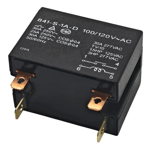 Black Heavy Duty 30A SPDM Relay for Vehicles and Industrial Equipment with Fast Terminal Connectors and 277VAC Load Rating