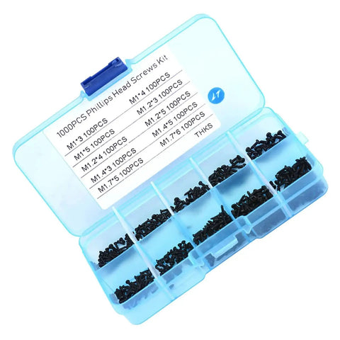 1000Pcs Small Cross Head Self Tapping Screws Assortment Kit M1 M1.2 M1.4 M1.7 in a Plastic Case