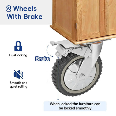 8 Inch Solid Caster Wheels Set Of 4 With Brakes For Heavy Duty Trolleys And Workbenches Non Slip Swivel Castors 1760 Lb Capacity Industrial Plate Casters