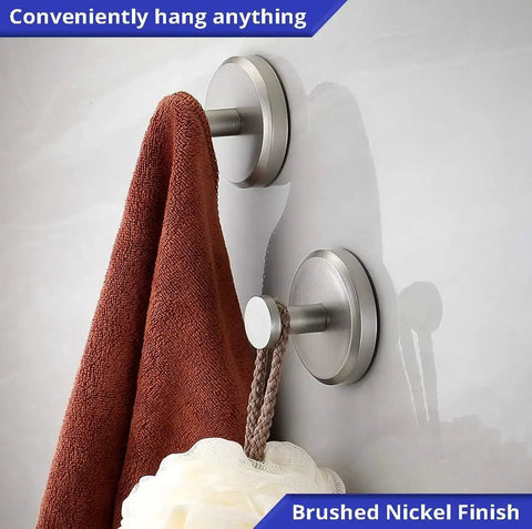 2-Pack Suction Cup Hooks For Shower And Bathroom No Drilling Towel Holder For Towels Robes And Coats On Tiles Glass Doors Or Mirrors Easy Twist Lock Install Nickel Finish