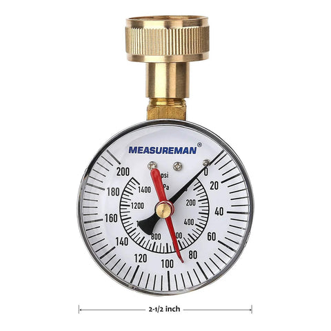Heavy Duty Water Pressure Test Gauge 2-1/2 Inch Dial, 3/4 Inch Female Hose Thread For Quick Checks, 0-200 PSI/KPa Dual Scale