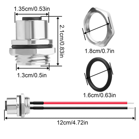 M12 2 Pin Female Connector Cable ACoded IP67 Waterproof Aviation Connector with dimensions and components