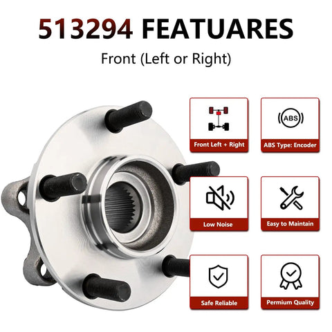 Pair Front Wheel Hub Bearing For Nissan Altima 2007 Through 2013 2.5L 4-Cylinder Models Only With ABS Encoder Replacement