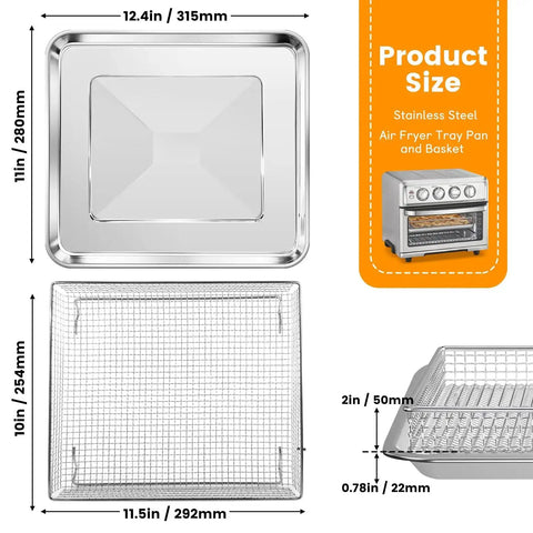 Beefy Built Tough Mesh Steel Air Fryer Basket Tray For TOA 60 TOA 65 TOA 70 Convection Oven dimensions and structure