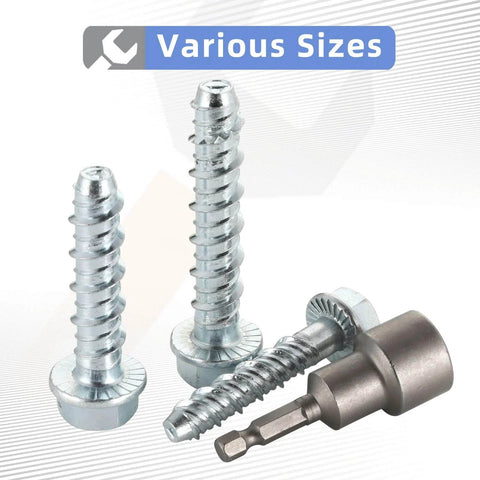 Three Eighths Inch By Four Inch Zinc Plated Large Diameter Concrete Screw For Anchoring To Masonry Concrete Brick Or Block Pack Of 25 With Included Socket Tool For Heavy Duty Use