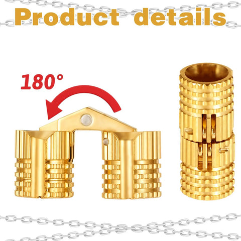 Hidden Brass Hinges Set, 6 Pcs, 8 Mm, 180 Degree Opening, Invisible Furniture Hinges For DIY Jewelry Boxes, Gold Finish