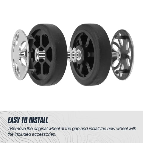 8 Piece Luggage Replacement Wheels Set 50mm Diameter 360 Degree Swivel Rubber Casters disassembled for suitcase repair