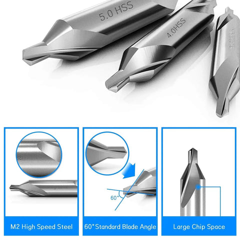 7 Piece Center Drill Bits Set In M2 High Speed Steel For Lathe And Metalworking With 60 Degree Angle Countersink Drill Bits Kit